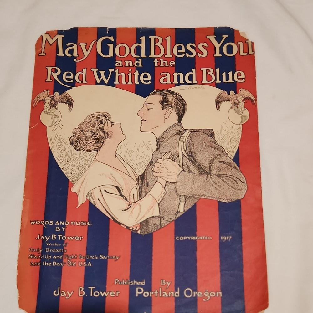 Antique | Sheet Music - May God Bless You and the Red White and Blue 1917 Rare